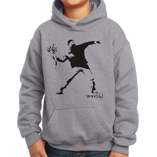 Nutees Banksy Flower Thrower Street Art Kids Hoodie (Sportgrau), 12 Years von Nutees