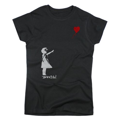 Nutees Banksy Girl Heart Shaped Balloon Damen T Shirt - Schwarz XX-Large von Nutees