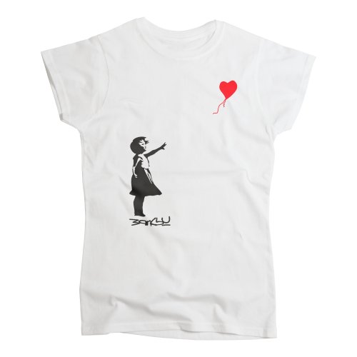 Nutees Banksy Girl Heart Shaped Balloon Damen T Shirt - weiß Medium von Nutees