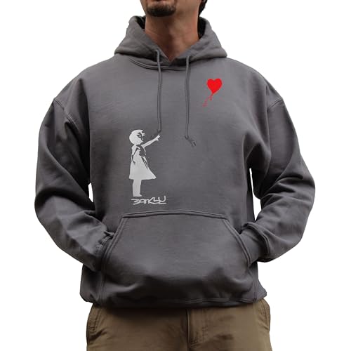Nutees Banksy Girl with Heart Shaped Balloon Kapuzenpullover (Kohlengrau), Medium von Nutees