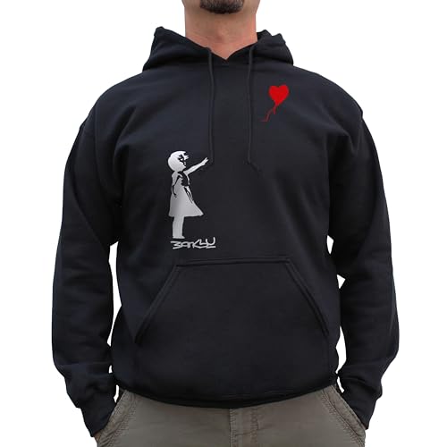 Nutees Banksy Girl Heart Shaped Balloon Unisex Kapuzenpullover - Schwarz XX-Large von Nutees