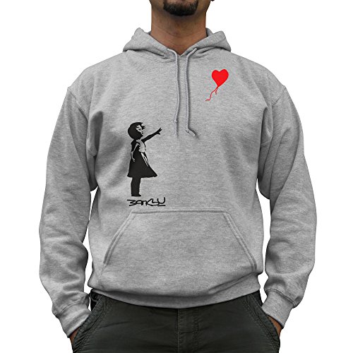 Nutees Banksy Girl Heart Shaped Balloon Unisex Kapuzenpullover - Sport Grau Large von Nutees