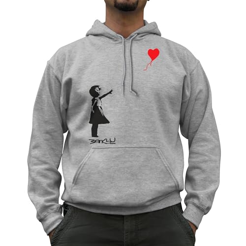 Nutees Banksy Girl with Heart Shaped Balloon Kapuzenpullover (Sportgrau), Medium von Nutees