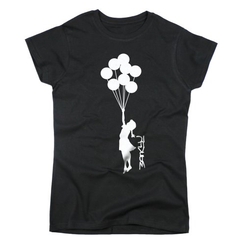 Nutees Banksy Girl With Balloons Graffiti Damen T Shirt - Schwarz Large von Nutees