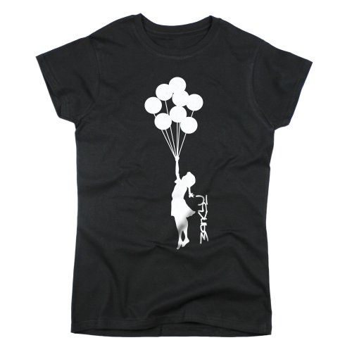 Nutees Banksy Girl With Balloons Graffiti Damen T Shirt - Schwarz X-Large von Nutees