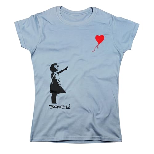 Nutees Banksy Girl with Heart Shaped Balloon Frauen T-Shirt (Hellblau), Large von Nutees