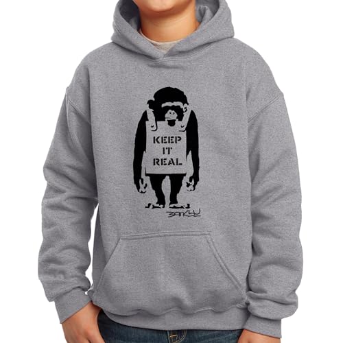 Nutees Banksy Keep It Real Monkey Street Art Kids Hoodie (Sportgrau), 10 Years von Nutees