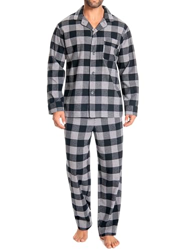 Nutria Herren Schlafanzug Flanell, 100% Baumwolle Karierter Pyjama Set Weich Warm Loungewear Nachtwäsche U06AB von Nutria