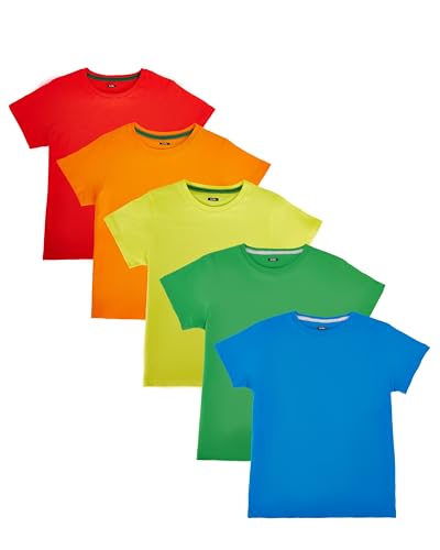 Nutria Kinder T-Shirts 100% Baumwolle 5er Pack für Mädchen und Jungen Diverse Farbsets auswählbar Eignet Sich hervorragend zum Bedrucken B01A Rot/Orange/Gelb/Grün/Blau 8-9 Jahre von Nutria