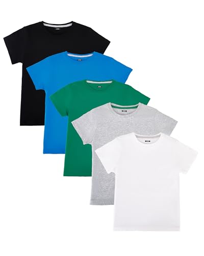 Nutria Kinder T-Shirts 100% Baumwolle 5er Pack für Mädchen und Jungen Diverse Farbsets auswählbar Eignet Sich hervorragend zum Bedrucken B01A Schwarz/Weiß/Heidegrau/Dunkelgrün/Blau 6-7 Jahre von Nutria