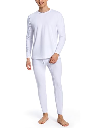 Nutria Thermounterwäsche Herren Set Unterwäsche Innenfleece Thermo Unterwäsche Thermooberteil Thermohose Base Layer Top&Bottom Lange Unterhosen für Männer Bei Kaltem Wetter Leichtgewicht U07 Weiß S von Nutria