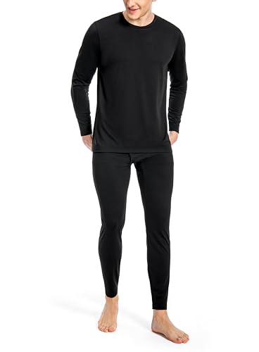 Nutria Thermounterwäsche Herren Set Unterwäsche Innenfleece Thermo Unterwäsche Thermooberteil Thermohose Base Layer Top&Bottom Lange Unterhosen für Männer Bei Kaltem Wetter Leichtgewicht U07 Schwarz L von Nutria