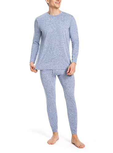 Nutria Thermounterwäsche Herren Set Unterwäsche Innenfleece Thermo Unterwäsche Thermooberteil Thermohose Base Layer Top&Bottom Lange Unterhosen für Männer Bei Kaltem Wetter Leichtgewicht U07 Blau L von Nutria