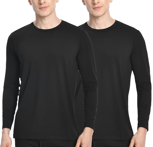 Nutria Thermounterwäsche Oberteil Herren 2er Pack Innenfleece Langarm Thermo Unterwäsche Thermounterhemd Thermooberteil Base Layer Top für Männer Bei Kaltem Wetter Leichtgewicht U07A 2-Pack Schwarz M von Nutria