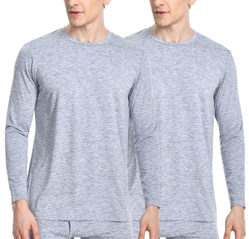 Nutria Thermounterwäsche Oberteil Herren 2er Pack Innenfleece Langarm Thermo Unterwäsche Thermounterhemd Thermooberteil Base Layer Top für Männer Bei Kaltem Wetter Leichtgewicht U07A 2-Pack Blau XL von Nutria