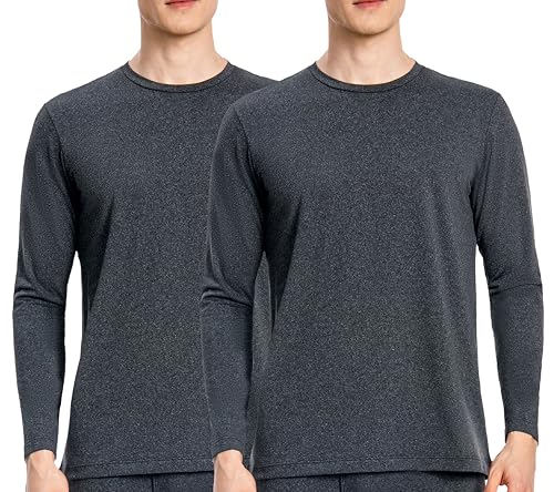 Nutria Thermounterwäsche Oberteil Herren 2er Pack Innenfleece Langarm Thermo Unterwäsche Thermounterhemd Thermooberteil Base Layer Top für Männer Bei Kaltem Wetter Leichtgewicht U07A 2-Pack Grau S von Nutria