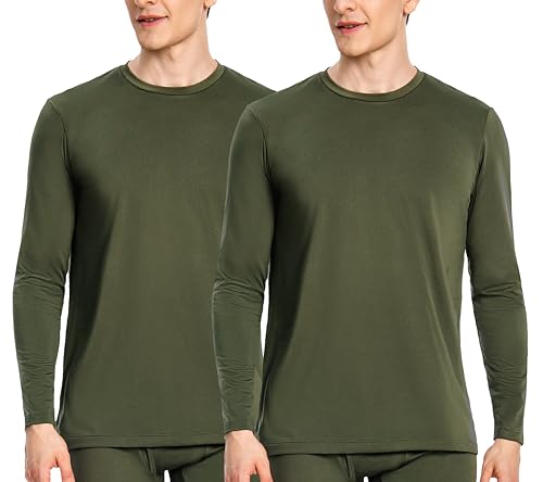 Nutria Thermounterwäsche Oberteil Herren 2er Pack Innenfleece Langarm Thermo Unterwäsche Thermounterhemd Thermooberteil Base Layer Top für Männer Bei Kaltem Wetter Leichtgewicht U07A 2-Pack Grün 2XL von Nutria