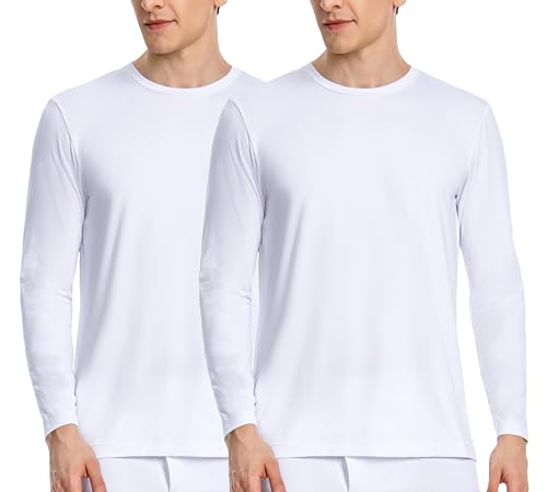 Nutria Thermounterwäsche Oberteil Herren 2er Pack Innenfleece Langarm Thermo Unterwäsche Thermounterhemd Thermooberteil Base Layer Top für Männer Bei Kaltem Wetter Leichtgewicht U07A 2-Pack Weiß L von Nutria