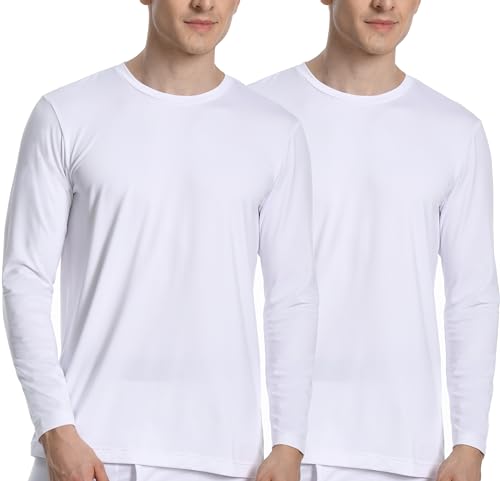 Nutria Thermounterwäsche Oberteil Herren 2er Pack Innenfleece Langarm Thermo Unterwäsche Thermounterhemd Thermooberteil Base Layer Top für Männer Bei Kaltem Wetter Leichtgewicht U07A 2-Pack Weiß XL von Nutria