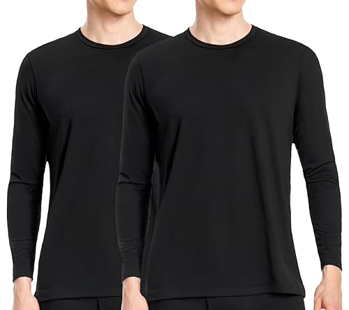 Nutria Thermounterwäsche Oberteil Herren 2er Pack Innenfleece Langarm Thermo Unterwäsche Thermounterhemd Thermooberteil Base Layer Top für Männer Bei Kaltem Wetter Leichtgewicht U07A 2-pack Schwarz XL von Nutria