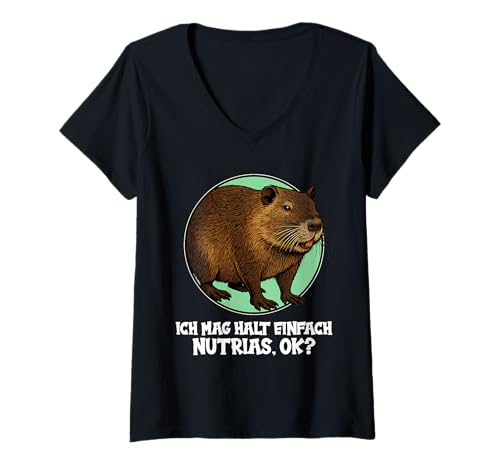 Damen Nutrias Sumpfbiber Biberratte Nutria T-Shirt mit V-Ausschnitt von Nutrias Sumpfbiber Biberratte Nutria Tier Shop