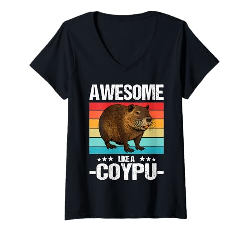 Damen Nutrias Sumpfbiber Biberratte Nutria T-Shirt mit V-Ausschnitt von Nutrias Sumpfbiber Biberratte Nutria Tier Shop