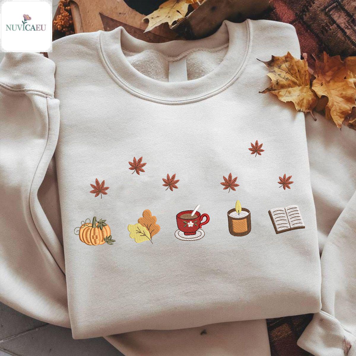 Embroidered Autumn Cozy Vibes Shirt, Fall Aesthetic Sweatshirt, Pumpkin Spice T-Shirt, Leaves Embroidery, Outfit Embroidered Autumn Cozy Vibes Shirt, Fall Aesthetic Sweatshirt, Pumpkin Spice T-Shirt, Leaves Embroidery, Outfit von NuvicaEU