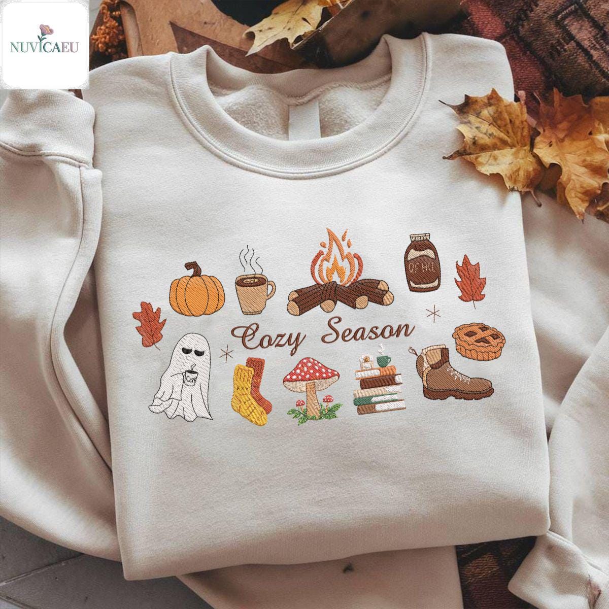 Embroidered Cozy Season Shirt, Autumn Fall Aesthetic Sweatshirt, Pumpkin Ghost T-Shirt, Coffee Lover Gift, Outfit Embroidered Cozy Season Shirt, Autumn Fall Aesthetic Sweatshirt, Pumpkin Ghost T-Shirt, Coffee Lover Gift, Outfit von NuvicaEU