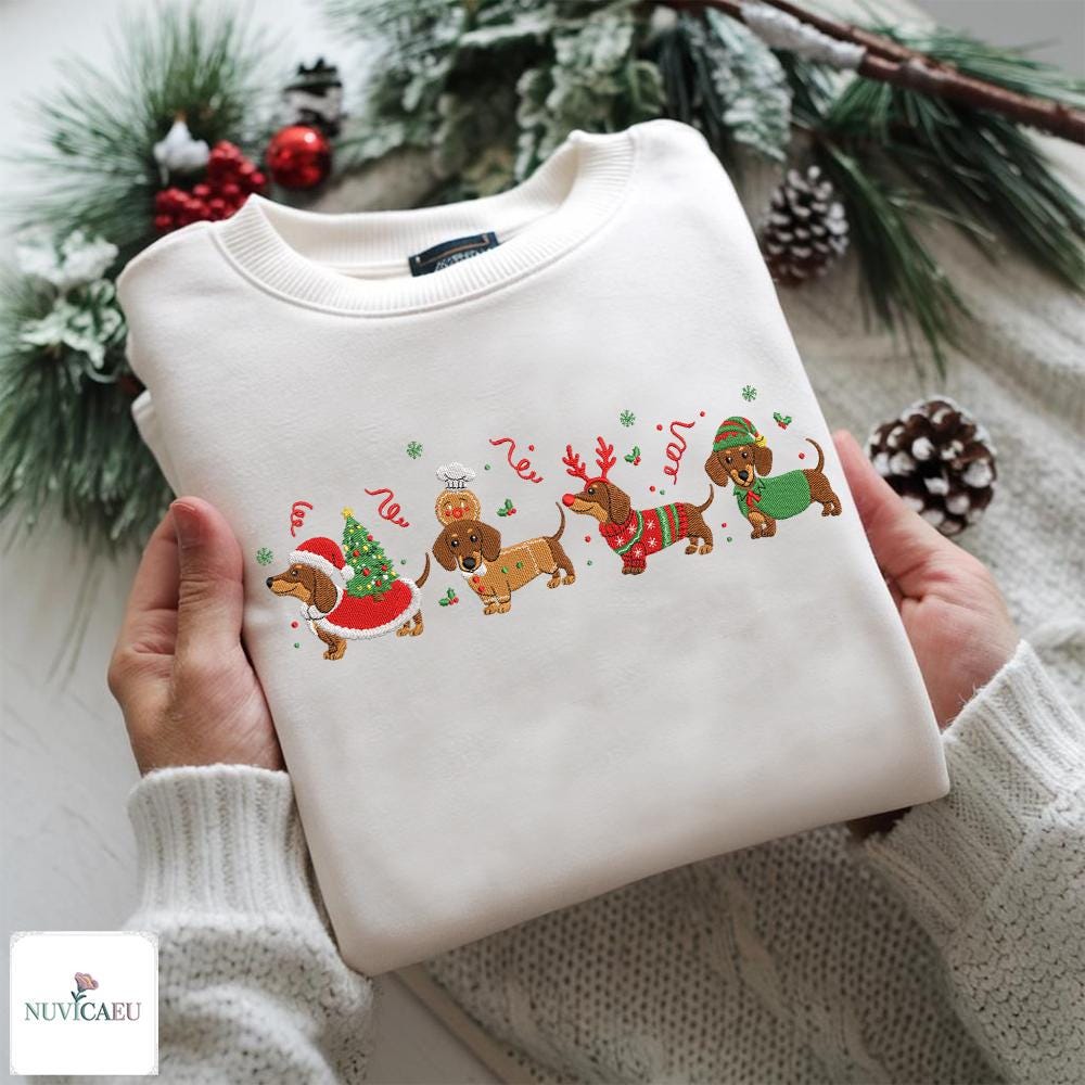 Gesticktes Dackel Weihnachten Sweatshirt, Lustiger Hunde Weihnachts Pullover, Dachshund Shirt, Geschenk Für Dackelliebhaber Gesticktes Dackel Weihnachten Sweatshirt, Lustiger Hunde Weihnachts Pullover, Dachshund Shirt, Geschenk Für Dackelliebhaber von NuvicaEU