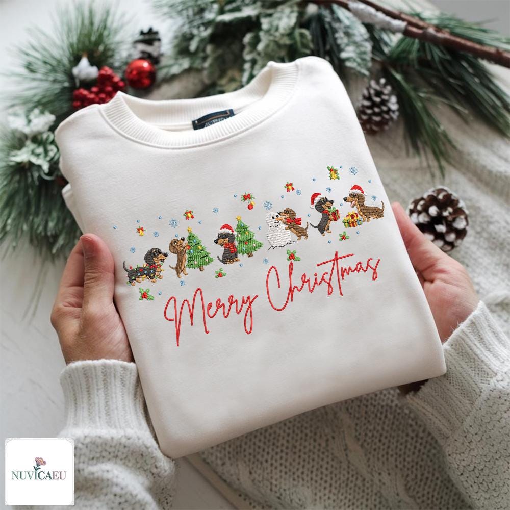 Gesticktes Merry Christmas Dackel Sweatshirt, Lustiger Hunde Weihnachts Pullover, Geschenk Für Dackelliebhaber, Stickerei Shirt Gesticktes Merry Christmas Dackel Sweatshirt, Lustiger Hunde Weihnachts Pullover, Geschenk Für Dackelliebhaber, Stickerei Shirt von NuvicaEU