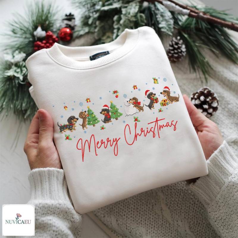 Gesticktes Merry Christmas Dackel Sweatshirt, Lustiger Hunde Weihnachts Pullover, Geschenk Für Dackelliebhaber, Stickerei Shirt Gesticktes Merry Christmas Dackel Sweatshirt, Lustiger Hunde Weihnachts Pullover, Geschenk Für Dackelliebhaber, Stickerei Shirt von NuvicaEU