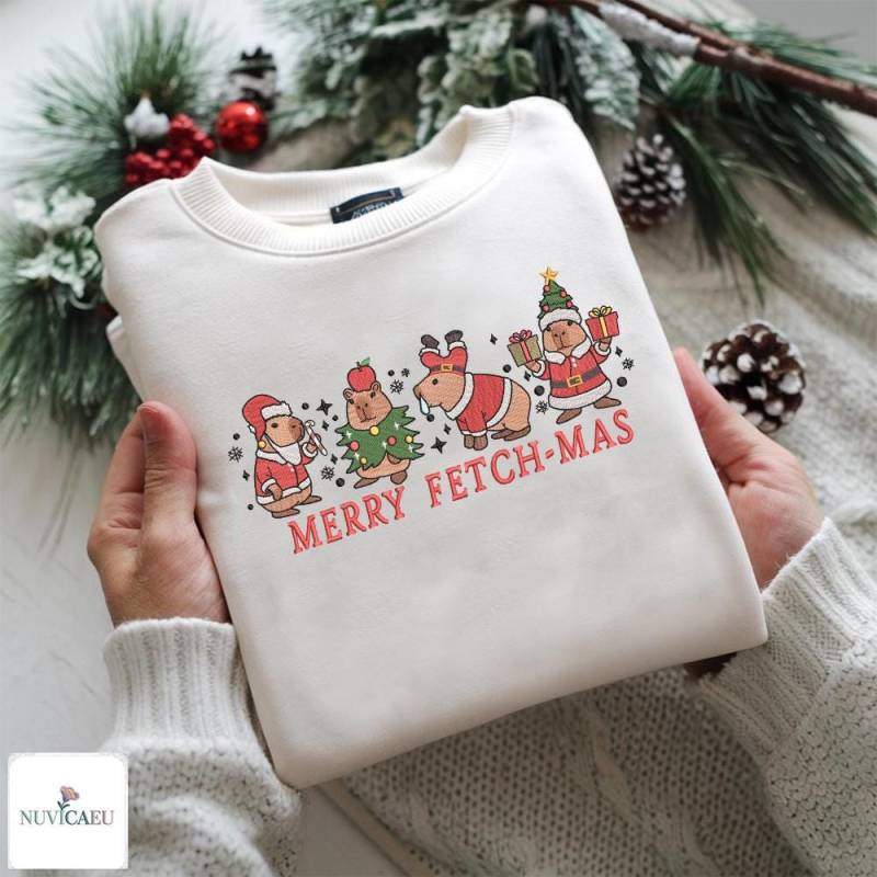 Gesticktes Merry Fetch-Mas Sweatshirt, Lustiges Hunde T-Shirt, Weihnachts Hoodie Mit Hundemotiv, Geschenkidee Für Hundefreunde von NuvicaEU
