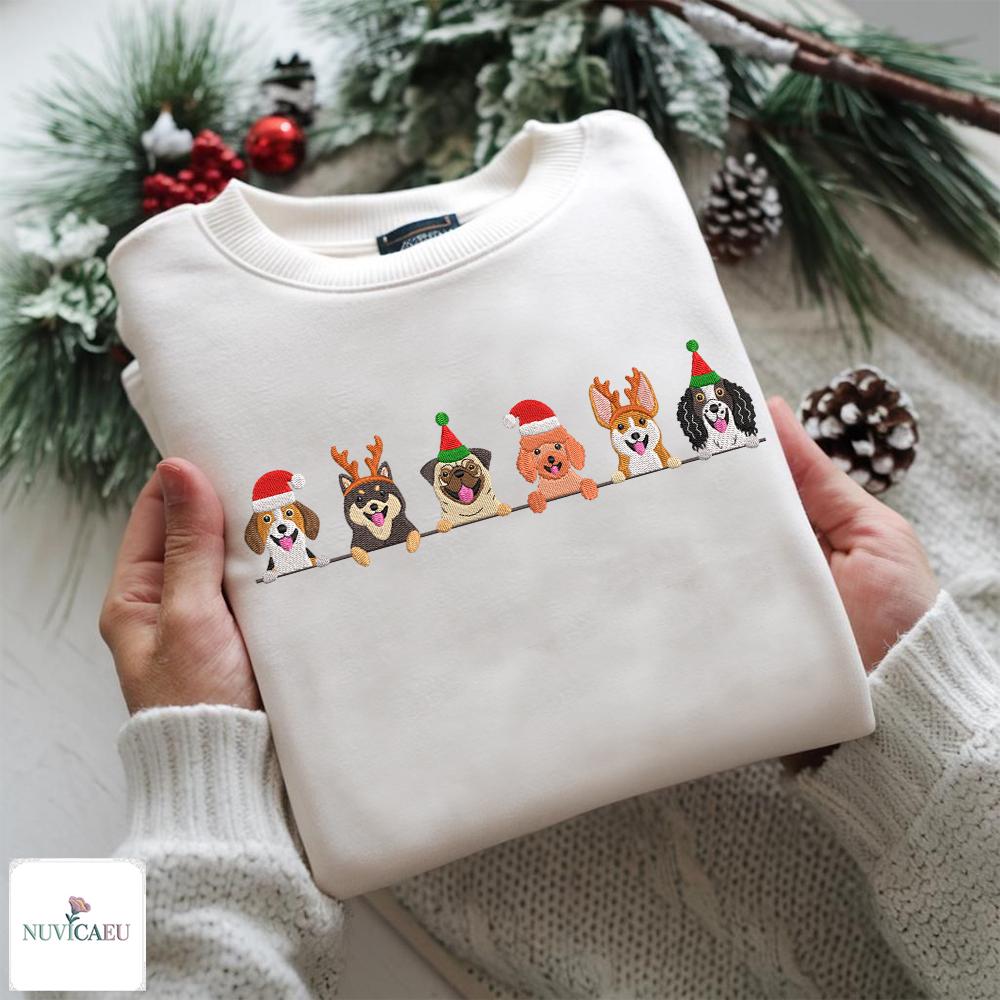 Gesticktes Weihnachts Hunde Sweatshirt, Lustiger Hund Pullover, Stickerei T-Shirt, Weihnachtsgeschenk Idee, Festliche Wintermode von NuvicaEU