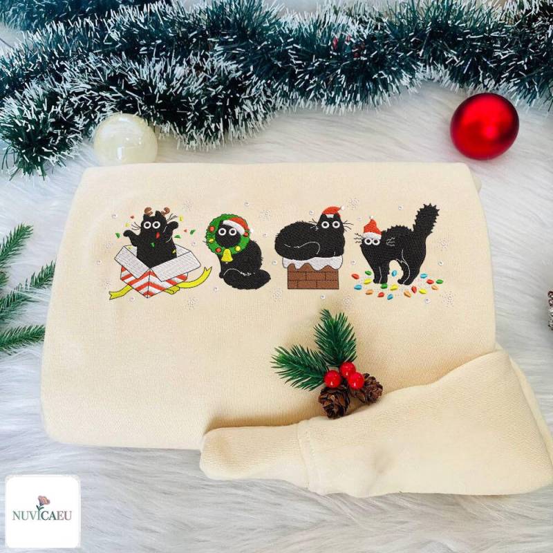 Weihnachts Katzen Stickerei Sweatshirt Unisex, Lustiges Xmas Cat Shirt 100% Baumwolle Oder Pullover S-5Xl, Schwarze Katze Wintermotiv Weihnachts Katzen Stickerei Sweatshirt Unisex, Lustiges Xmas Cat Shirt 100% Baumwolle Oder Pullover S-5Xl, Schwarze Katze Wintermotiv von NuvicaEU
