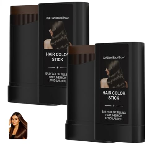 2-in-1-Haarfärbekammstift zur Abdeckung grauer Haare, temporärer, wasser- & schweißfester Haarstift mit integriertem Applikator, schnelle Anwendung für Männer & Frauen (Dunkelschwarz Braun 2 Stück) von Nuvilo