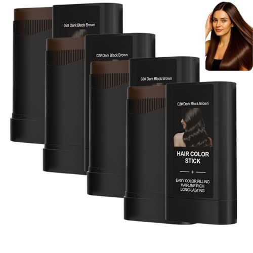 2-in-1-Haarfärbekammstift zur Abdeckung grauer Haare, temporärer, wasser- & schweißfester Haarstift mit integriertem Applikator, schnelle Anwendung für Männer & Frauen (Dunkelschwarz Braun 4 Stück) von Nuvilo