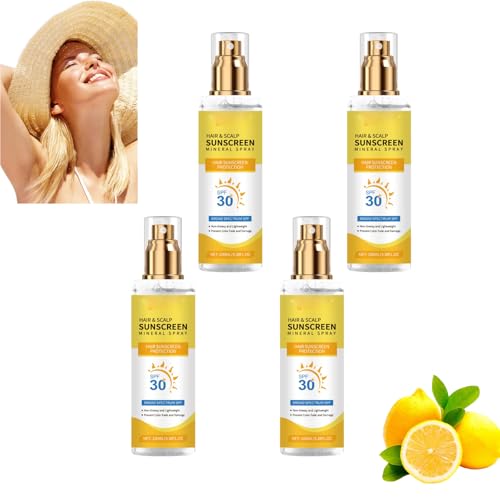 Hair & Scalp Sunscreen SPF30, UV-Schutz-Spray für Haar & Kopfhaut, nicht fettend, verhindert Farbverblassen & Trockenheit, wasserdichter Nebel für Strand, Wandern & Laufen (4pcs) von Nuvilo