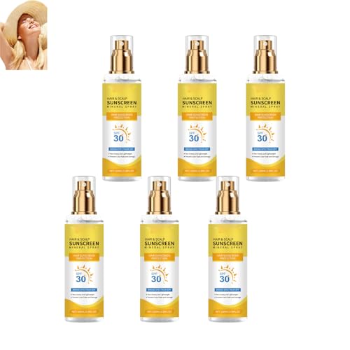Hair & Scalp Sunscreen SPF30, UV-Schutz-Spray für Haar & Kopfhaut, nicht fettend, verhindert Farbverblassen & Trockenheit, wasserdichter Nebel für Strand, Wandern & Laufen (6pcs) von Nuvilo