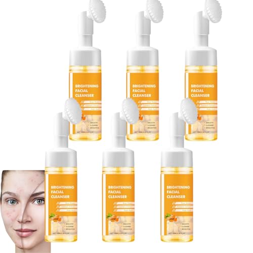 Kurkuma-Gesichtswaschmittel mit Bürste, schäumender Gesichtsreiniger für Tiefenreinigung und Peeling, aufhellender und feuchtigkeitsspendender Kurkuma-Reiniger für Frauen und Männer (6pcs) von Nuvilo