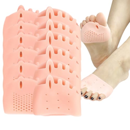 Nuvilo Zehentrenner aus Silikon mit Vorfußpolstern, atmungsaktive Silikon-Fußpolster für überlappende Zehen, Hammerzehen, Ballenentlastung, weiche Polsterhüllen für den Alltag (6 Pari) von Nuvilo