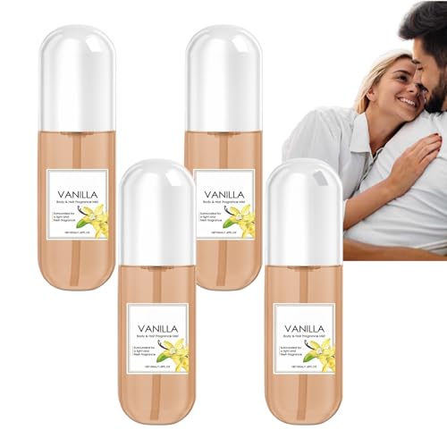 Vanille-Parfüm Körper & Haar-Duft-Nebel, 50ml Vanille-Körperspray für Frauen, lang anhaltender leichter frischer Duft, Reisegröße Haar-Parfüm-Nebel, täglich erfrischender Körper-Nebel (4pcs) von Nuvilo