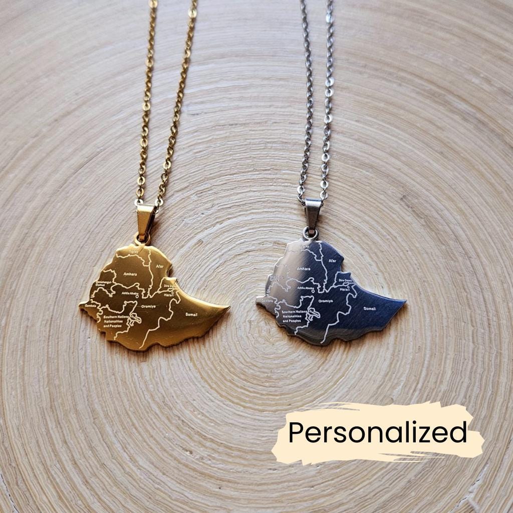 Äthiopien Regionen Kette - Ethiopia Map Necklace Länder Anhänger Geschenk Pendant Personalisierbar von NuvoraJewelry
