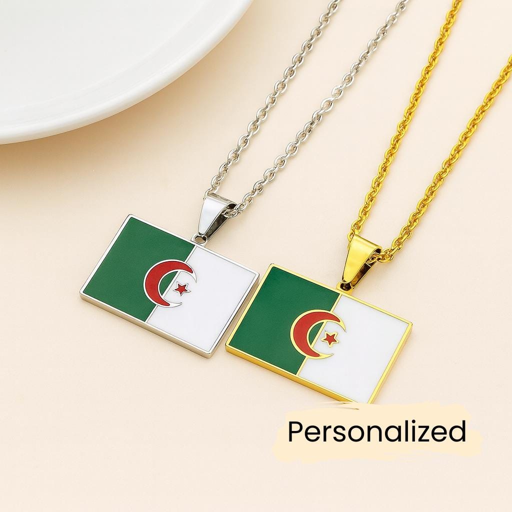 Algerien Kette - Algeria Flag Necklace Länder Anhänger Geschenk Nordafrika Schmuck Pendant Personalisierbar von NuvoraJewelry