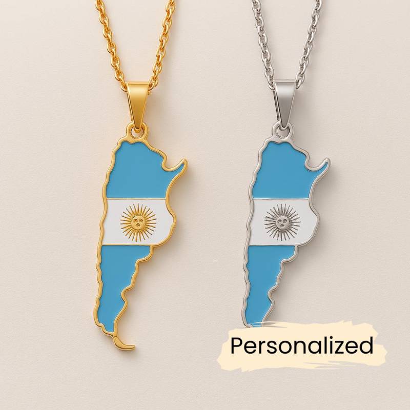 Argentinien Flaggen Kette - Argentina Flag Map Necklace Länder Anhänger Geschenk Pendant Personalisierbar von NuvoraJewelry