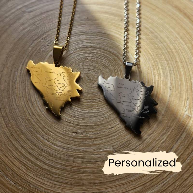 Bosnien Regionen Kette - Bosnia Map Necklace Länder Anhänger Bosnian Geschenk Balkan Schmuck Pendant Personalisierbar von NuvoraJewelry