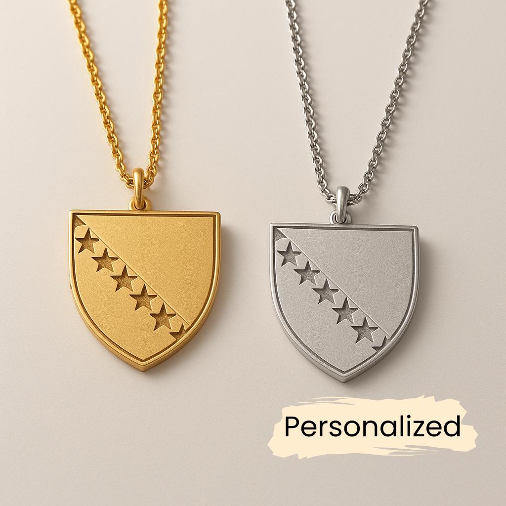 Bosnien Wappen Kette - Bosnia Coat Of Arms Necklace Länder Anhänger Balkan Schmuck Geschenk Pendant -Personalisierbar von NuvoraJewelry