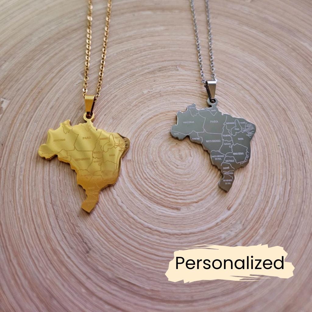 Brasilien Regionen Kette - Brazil Map Necklace Länder Anhänger Geschenk Pendant Personalisierbar von NuvoraJewelry