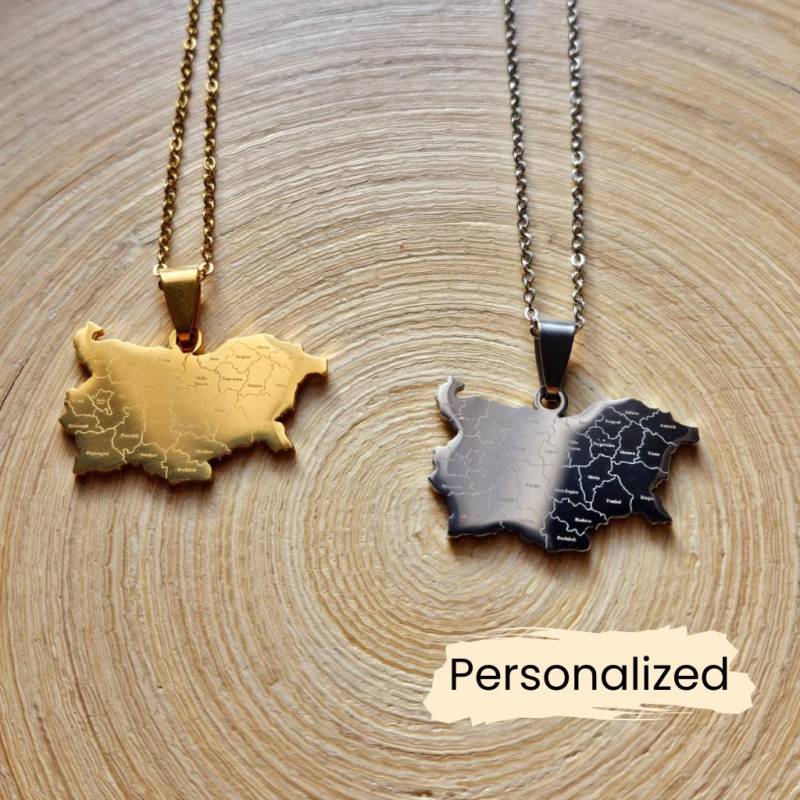Bulgarien Regionen Kette - Bulgaria Map Necklace Länder Anhänger Geschenk Pendant Personalisierung von NuvoraJewelry