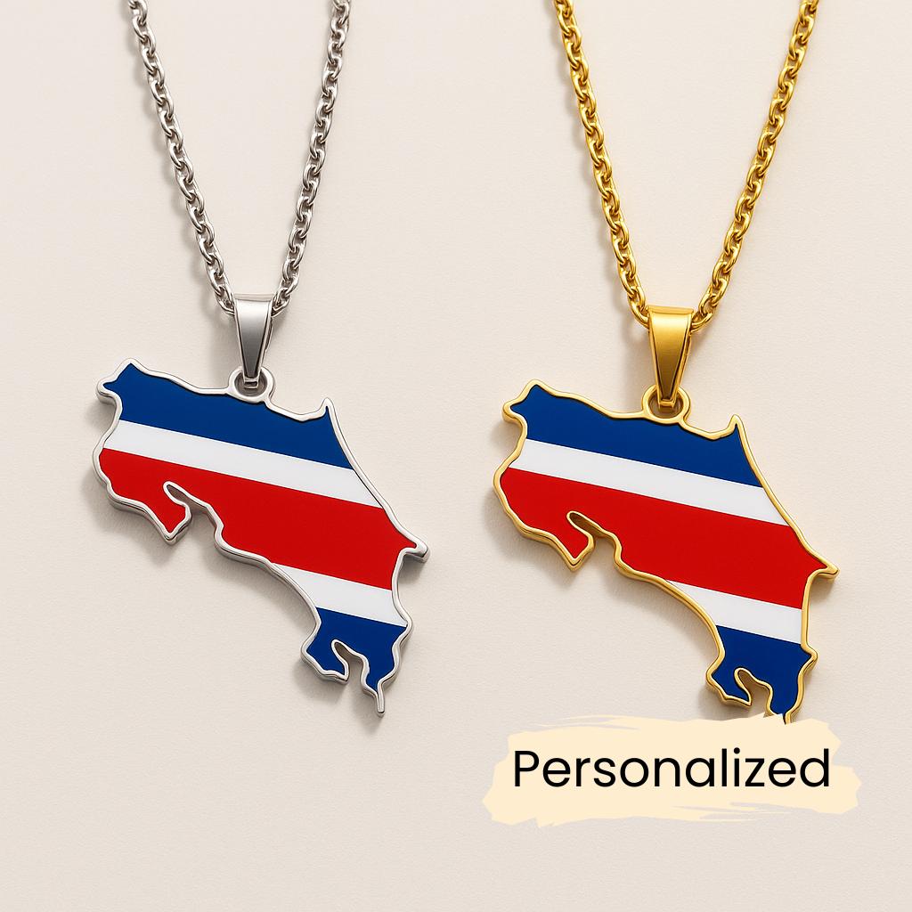 Costa Rica Kette - Map Necklace Länderkarte Anhänger Flag Schmuck Heimatland Geschenk Personalisierbar von NuvoraJewelry