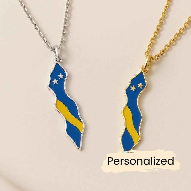Curaçao Flaggen Kette - Curacao Map Necklace Insel Anhänger Karibik Schmuck Geschenk Pendant Personalisierbar von NuvoraJewelry